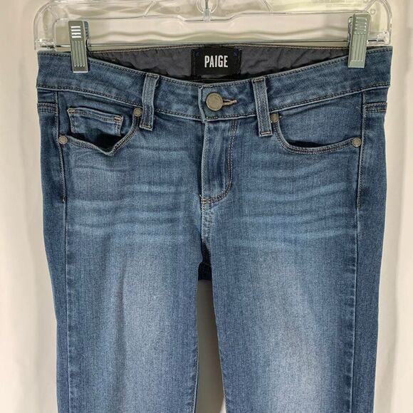 PAIGE Jeans Women's 25 Medium Wash Blue Denim Skyline Skinny Low Rise Cotton Bl - Picture 2 of 10